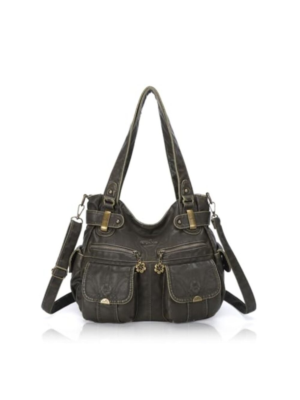 Washed PU Leather Hobo Tote Shoulder Bag with Adjustable Strap